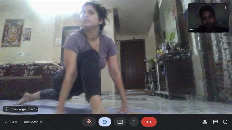 Live 1-on-1 Google Meet session with Coach Riya at 7:32 AM